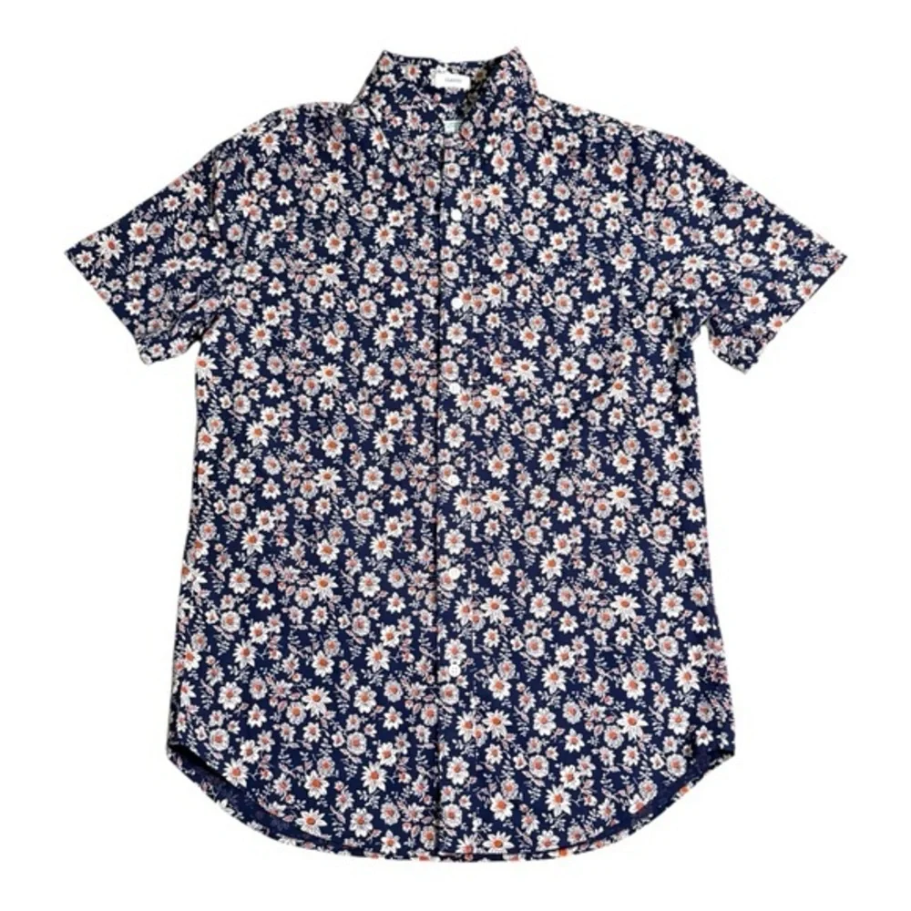 J Crew Navy Floral Organic Cotton Button Down S Shirt Cottagecore Coastal Preppy